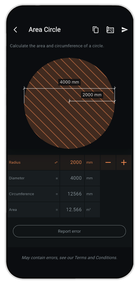 Area Circle mobile app